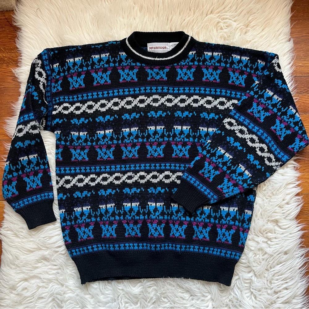 McGregor Men’s Vintage Geometric Pattern Grandpa Sweater 1980s 1990s size Large